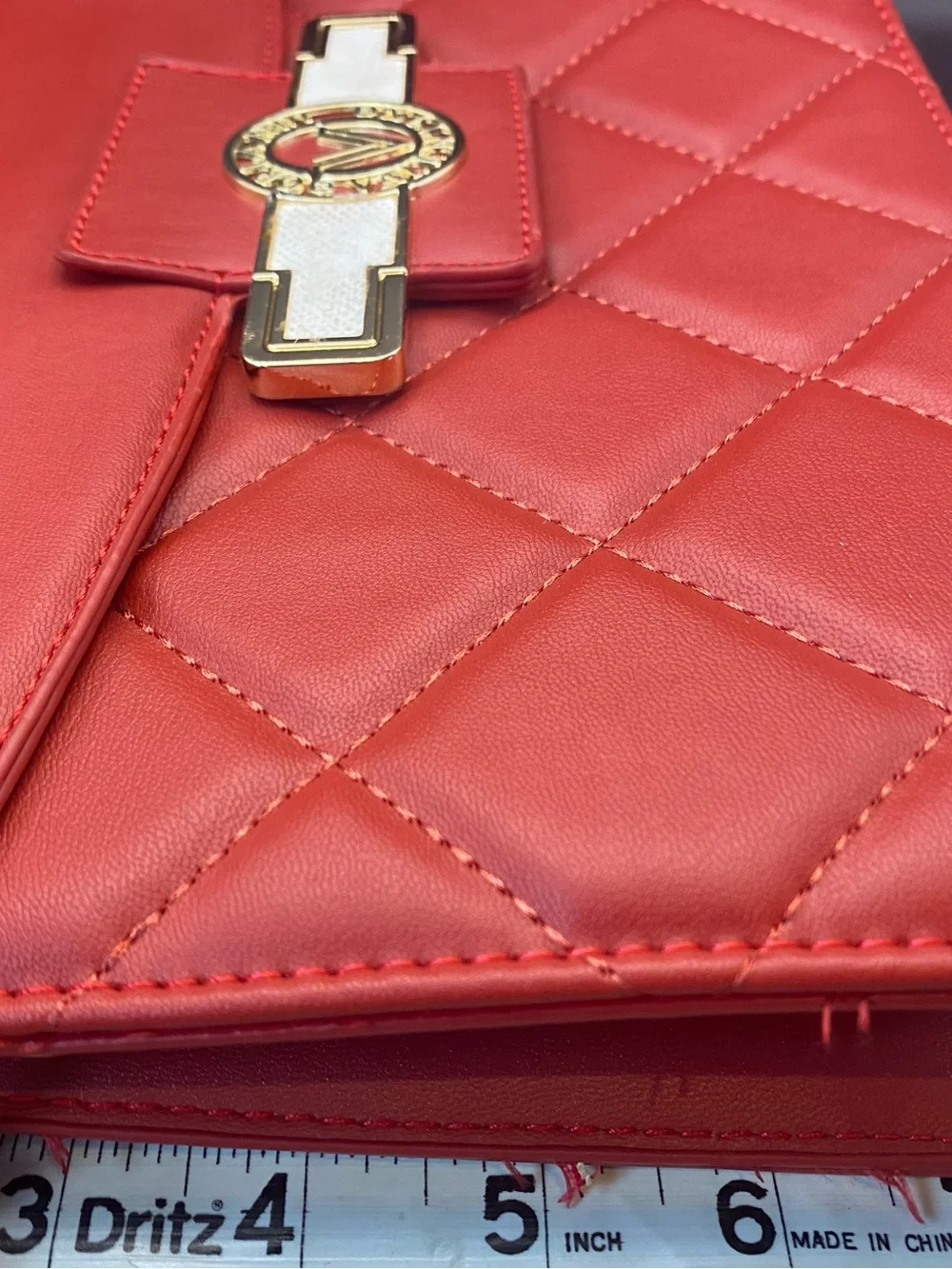 Valentino Orlandi Red Quilted Top Handle Crossbody Flap Bag
